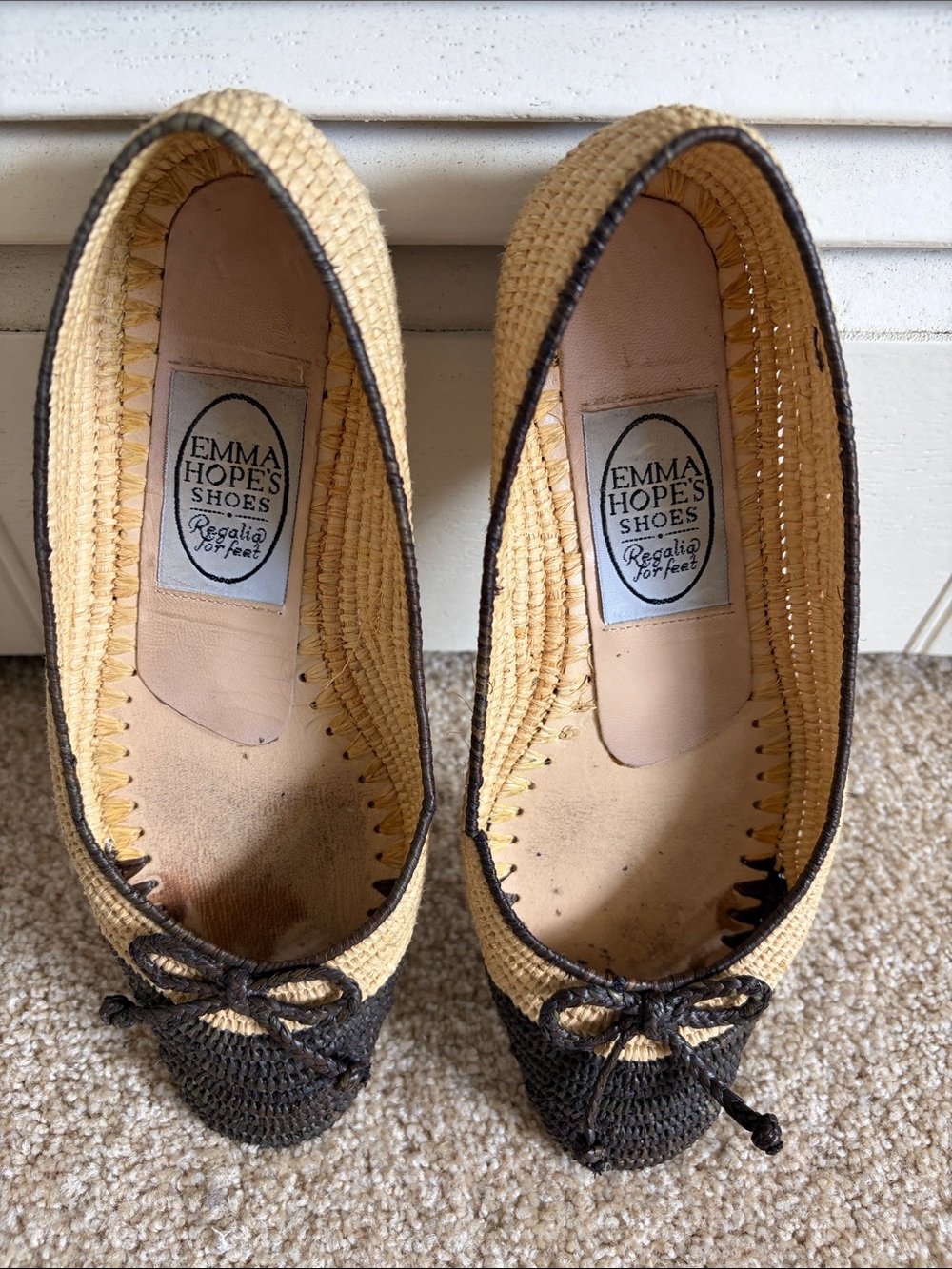 Emma Hope Two-Tone Raffia Ballet Flats - Natural and Black